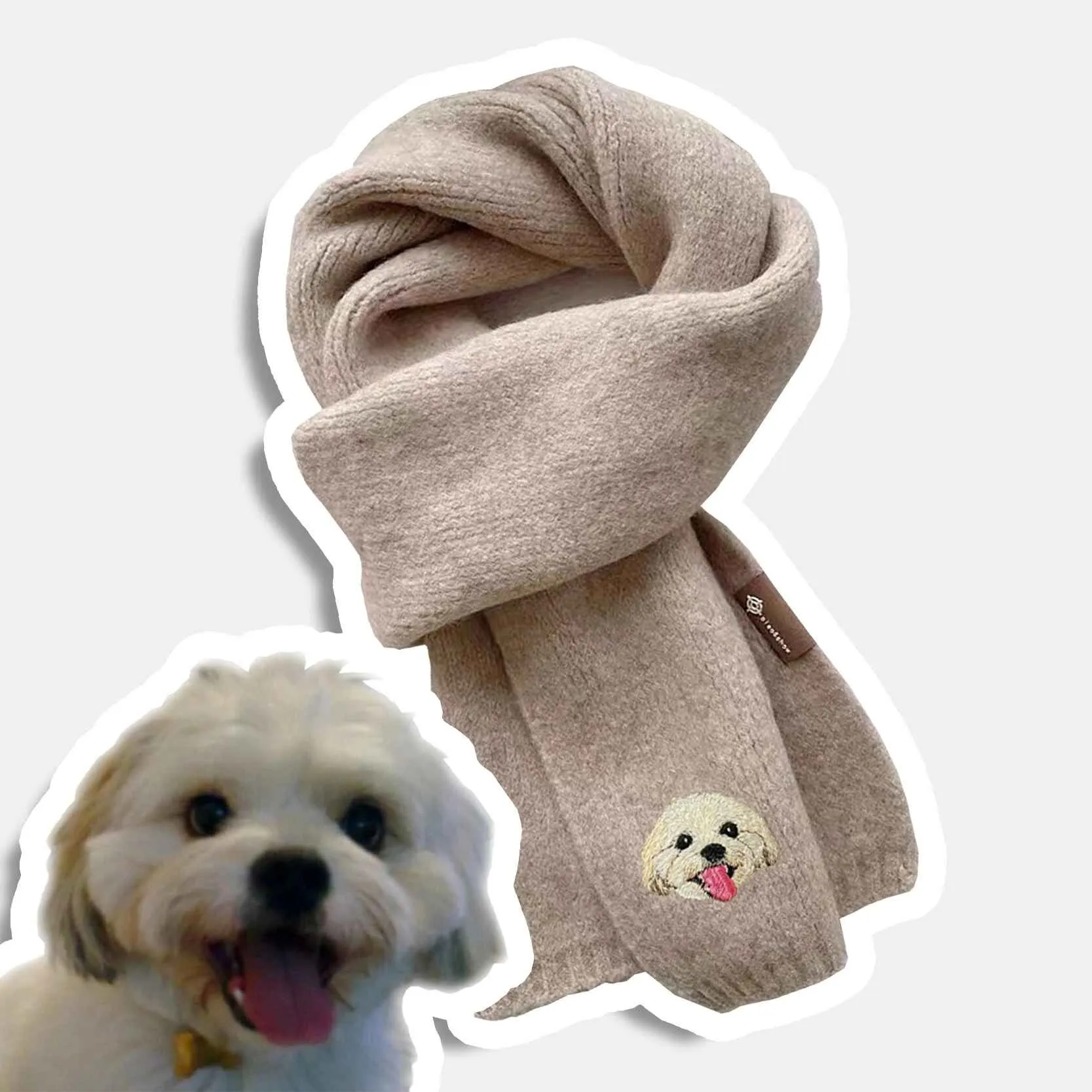 Personalized Knit Scarf with Custom Embroidered Pet Faces, Unique Gift for Pet Lovers