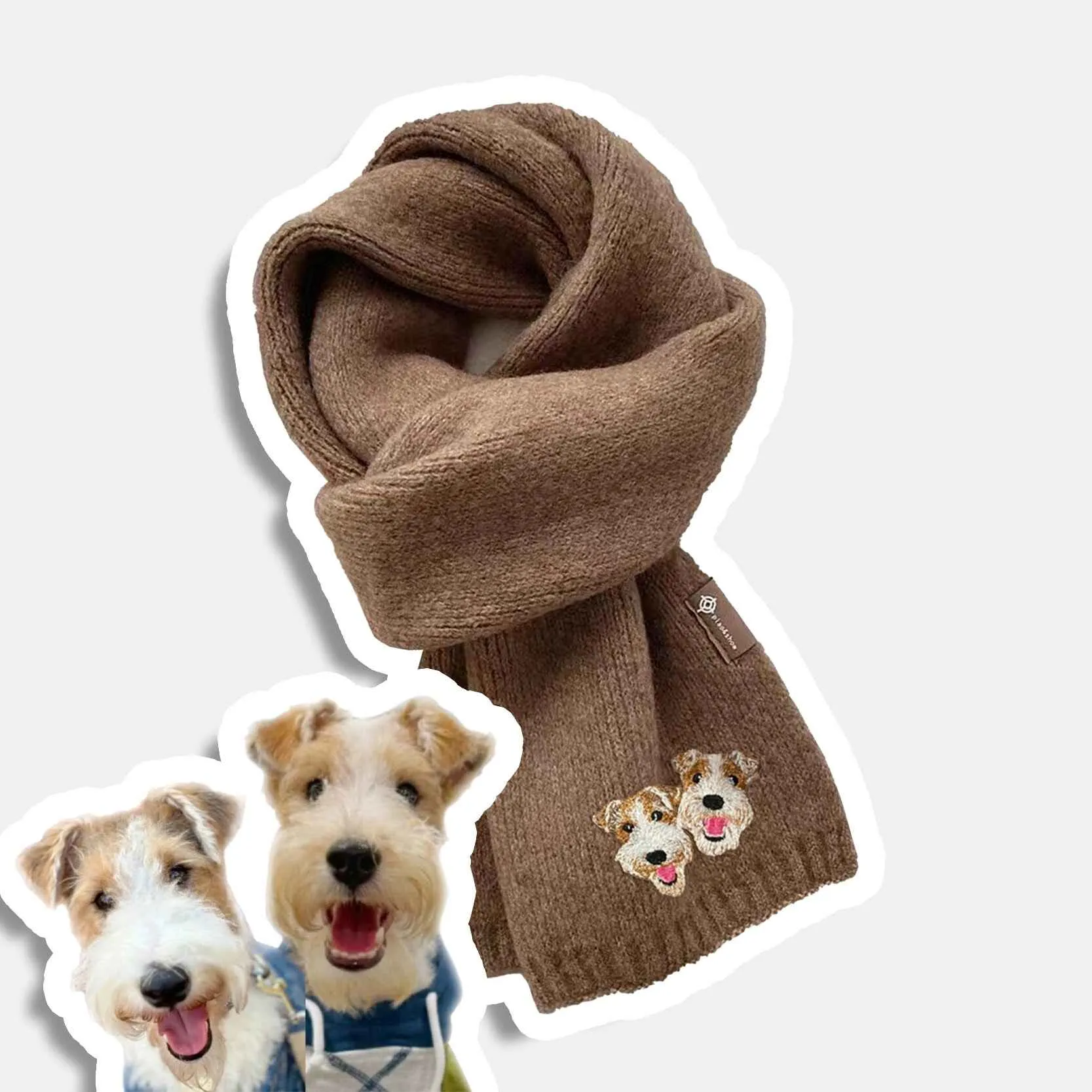 Personalized Knit Scarf with Custom Embroidered Pet Faces, Unique Gift for Pet Lovers