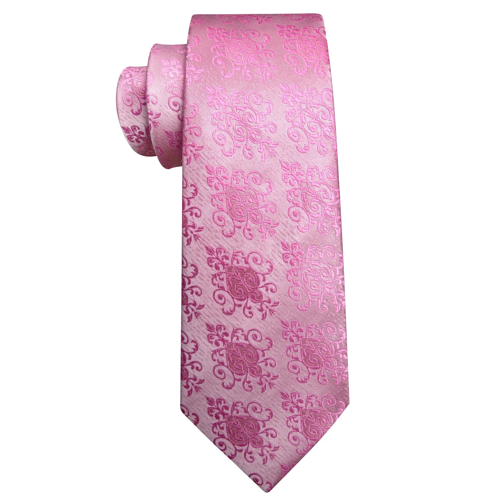 Petal Pink Floral Men's Necktie Pocket Square Cufflinks Set