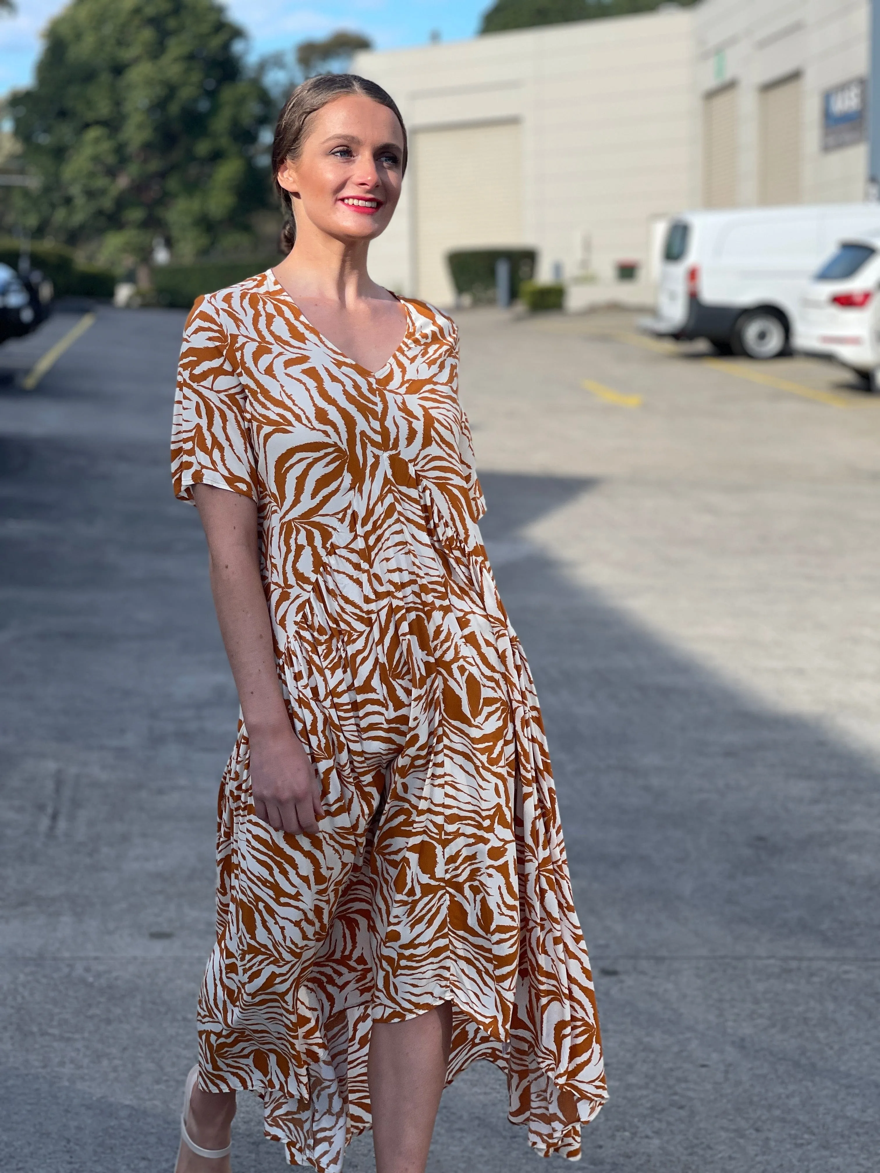 Petal Sandstone Zebra Midi Dress