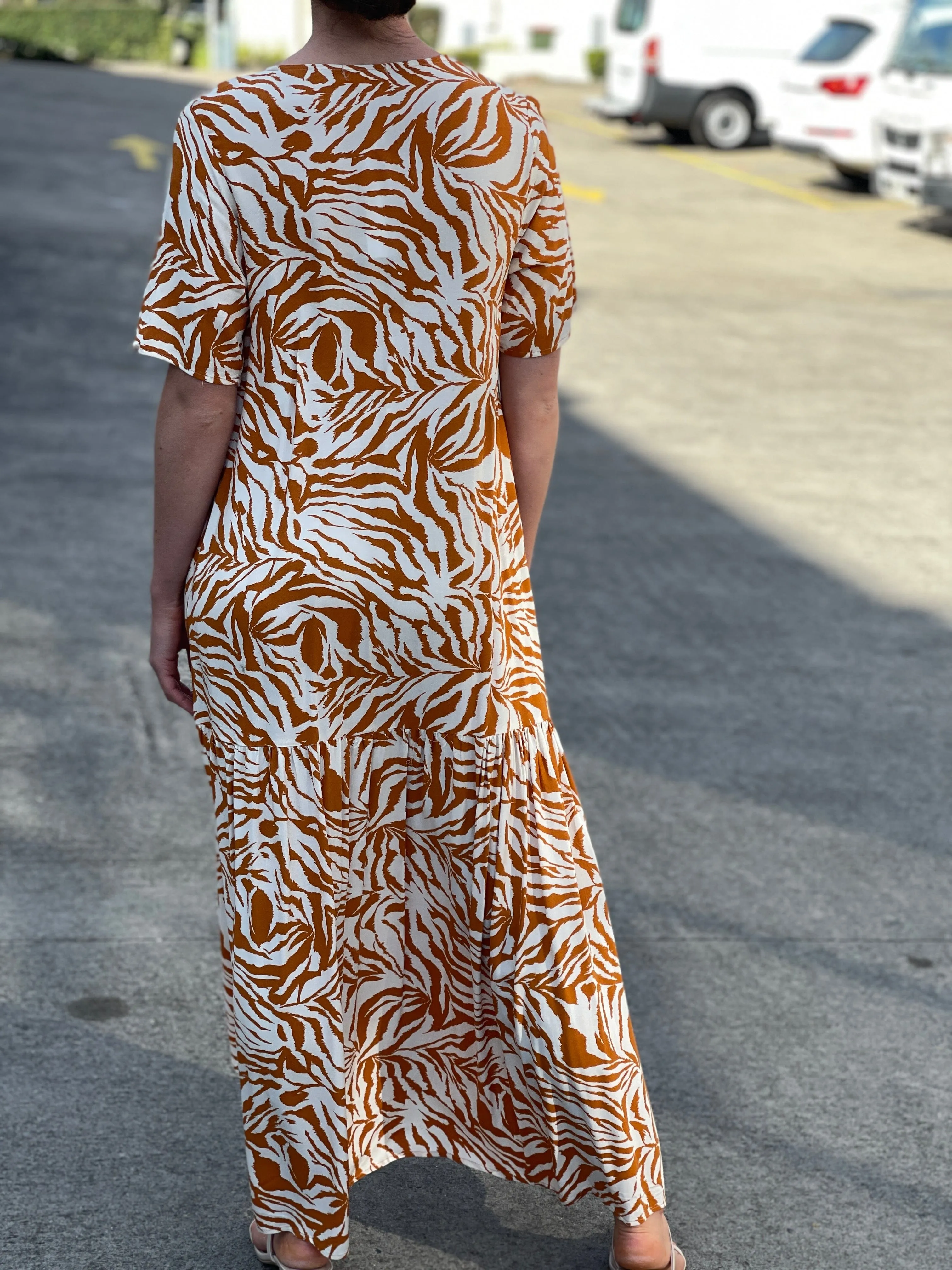 Petal Sandstone Zebra Midi Dress