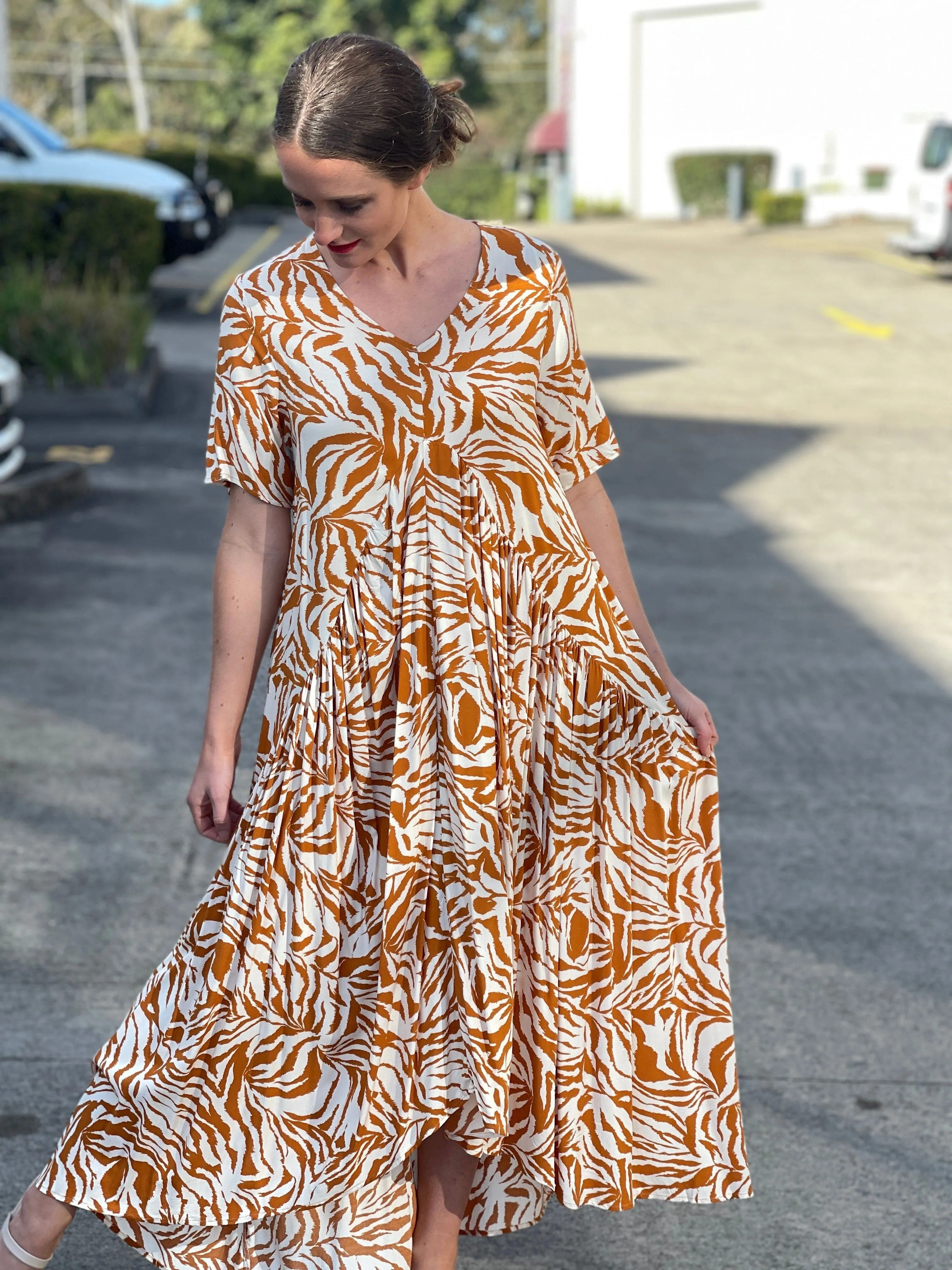 Petal Sandstone Zebra Midi Dress