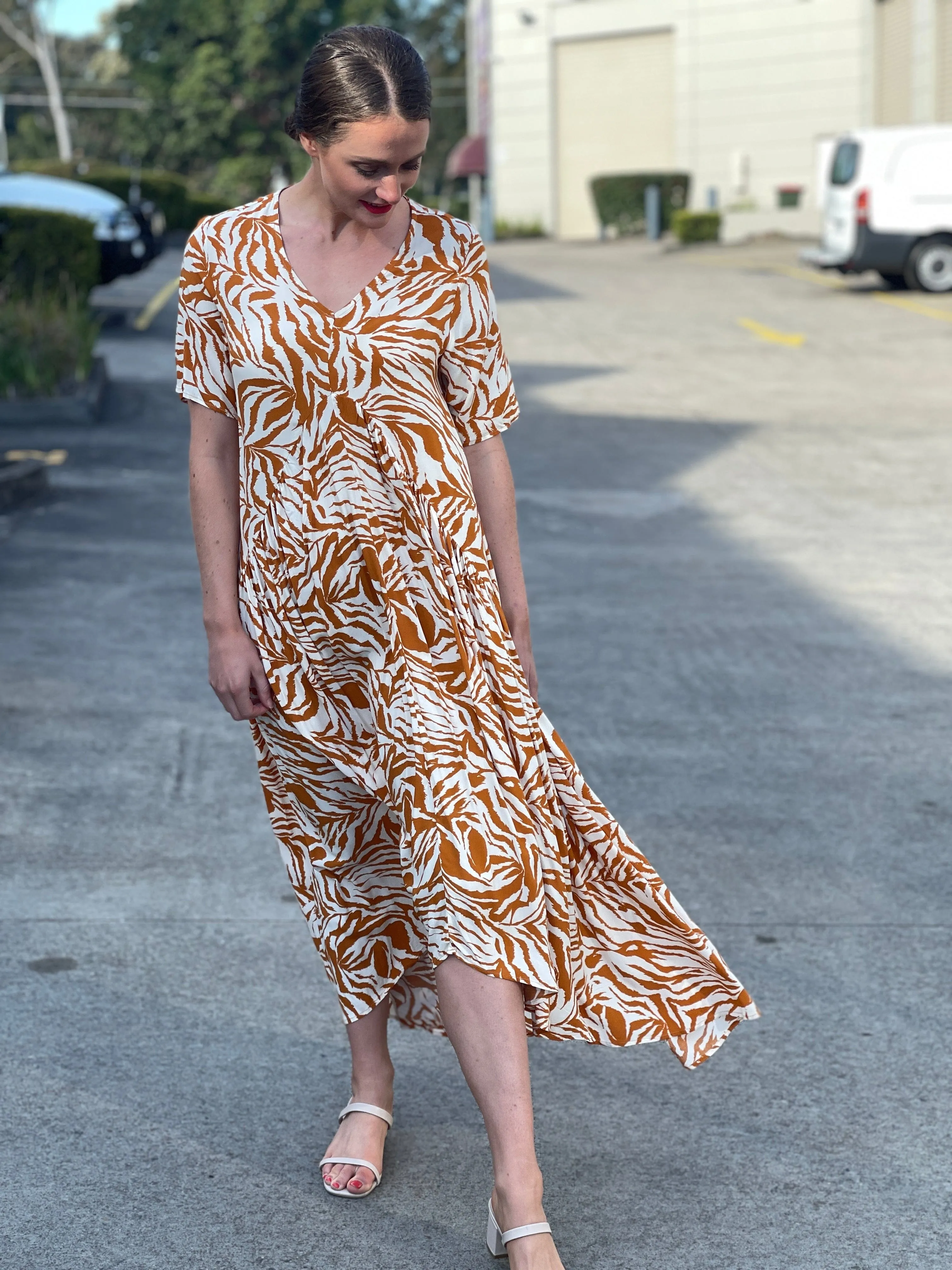 Petal Sandstone Zebra Midi Dress