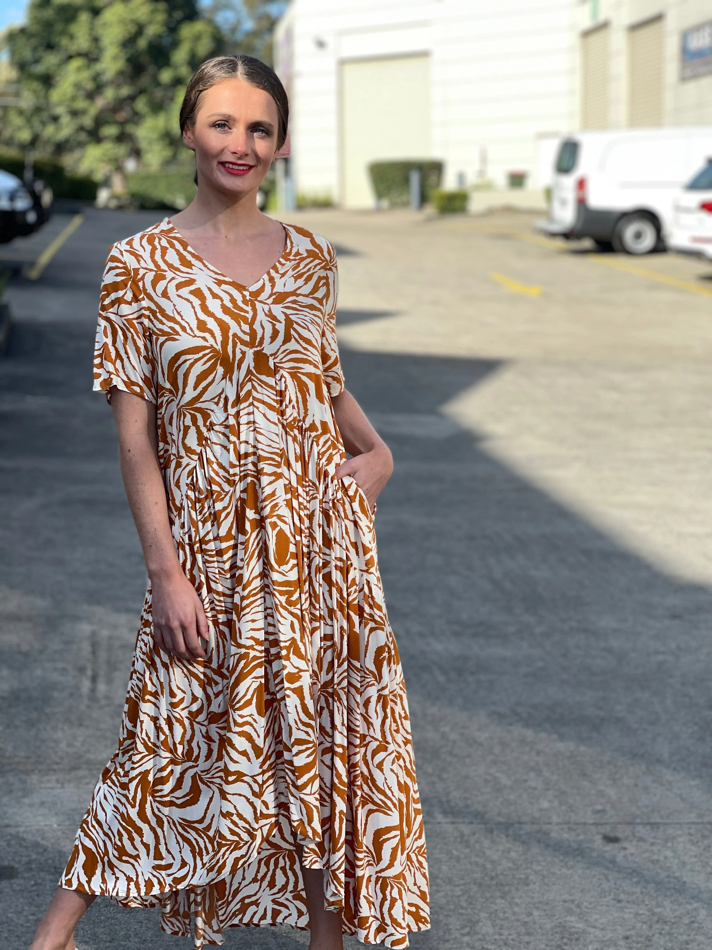 Petal Sandstone Zebra Midi Dress