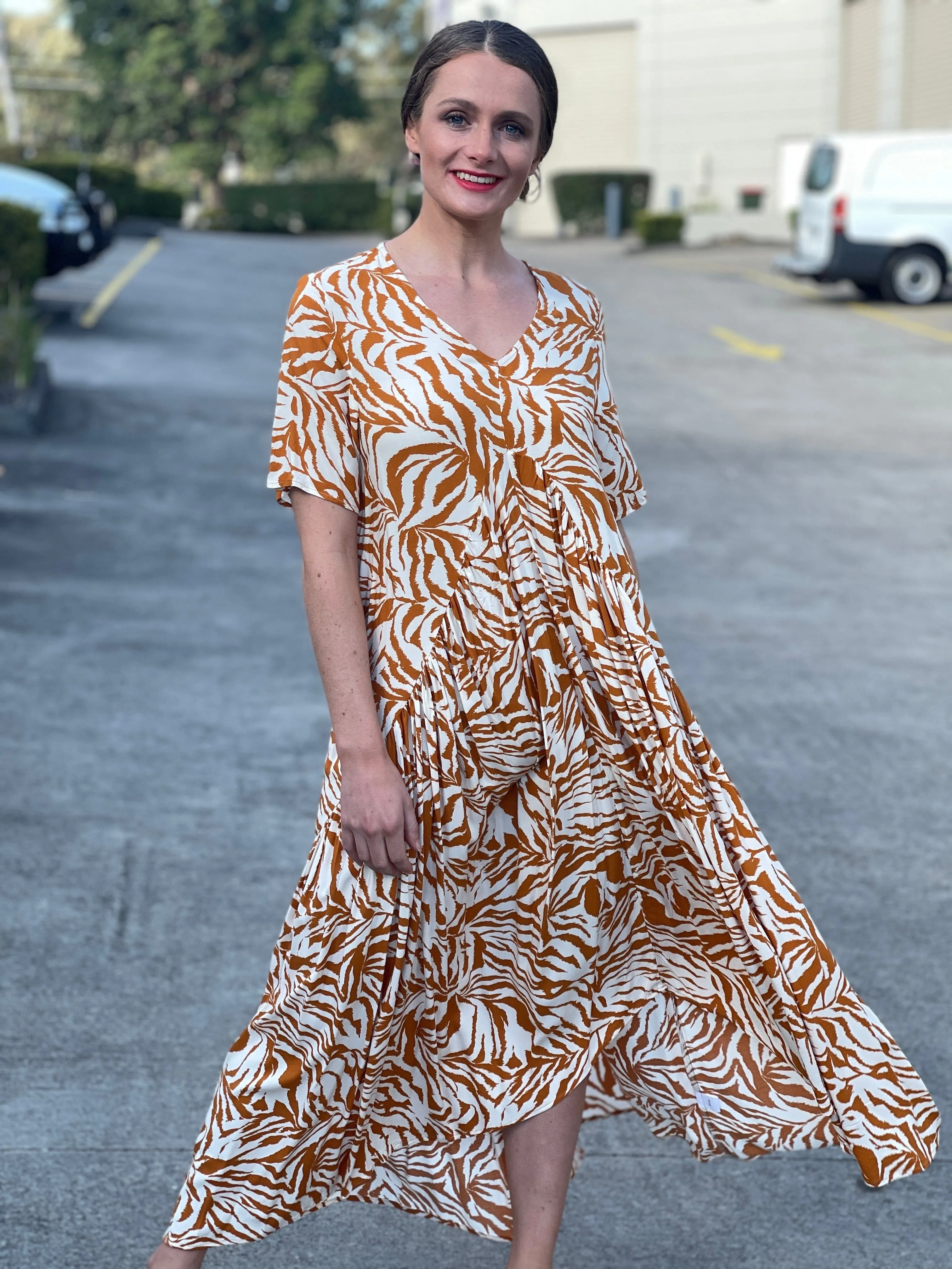 Petal Sandstone Zebra Midi Dress