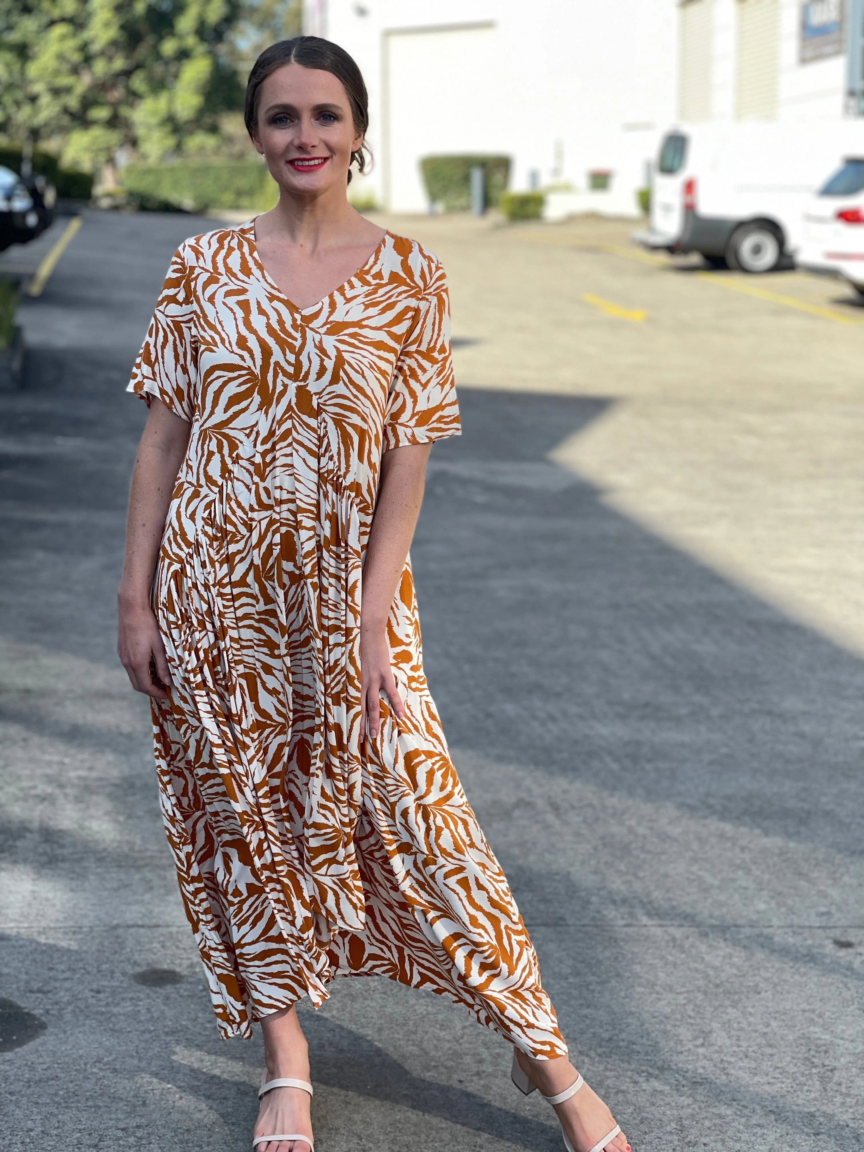 Petal Sandstone Zebra Midi Dress