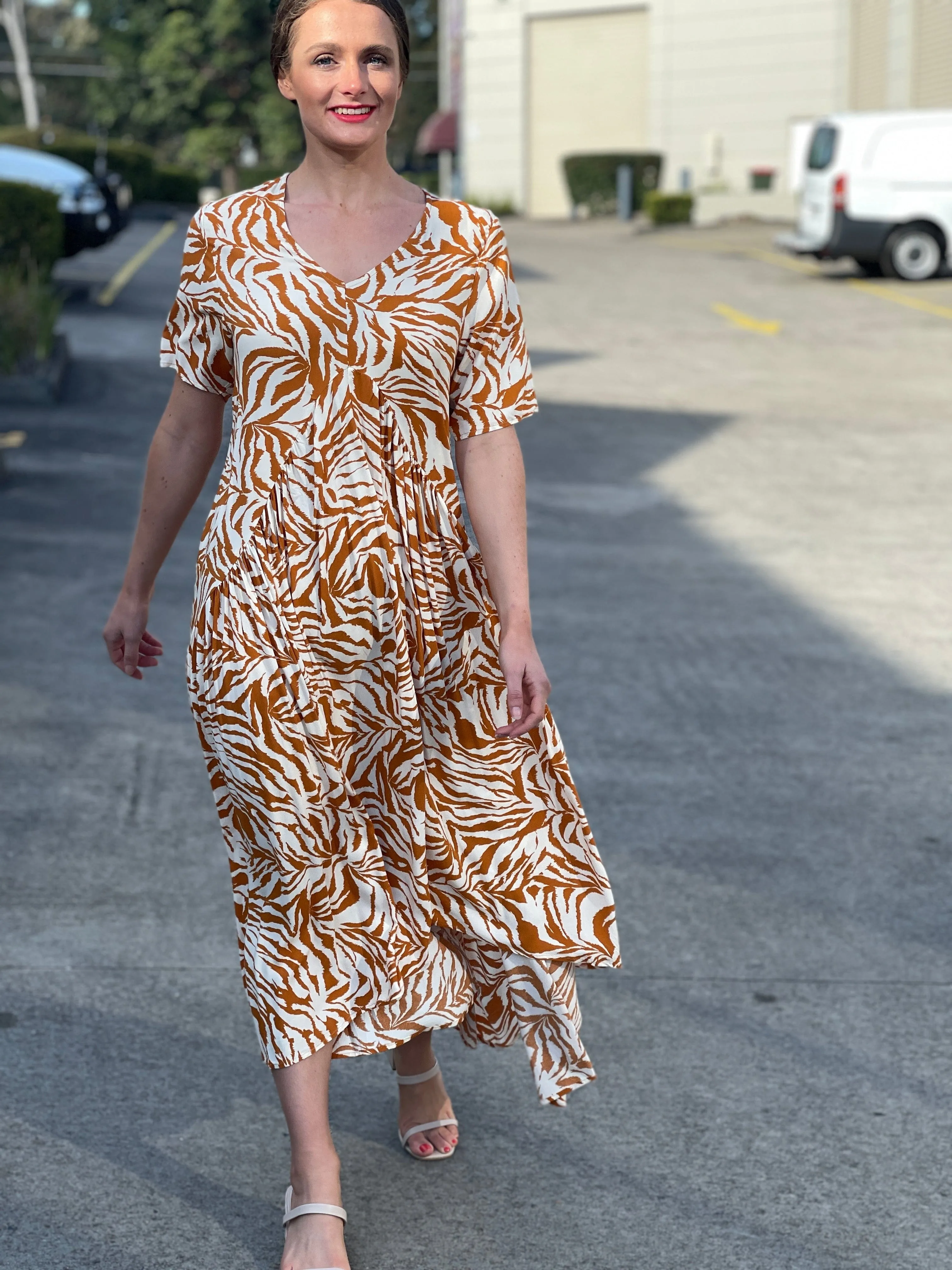 Petal Sandstone Zebra Midi Dress