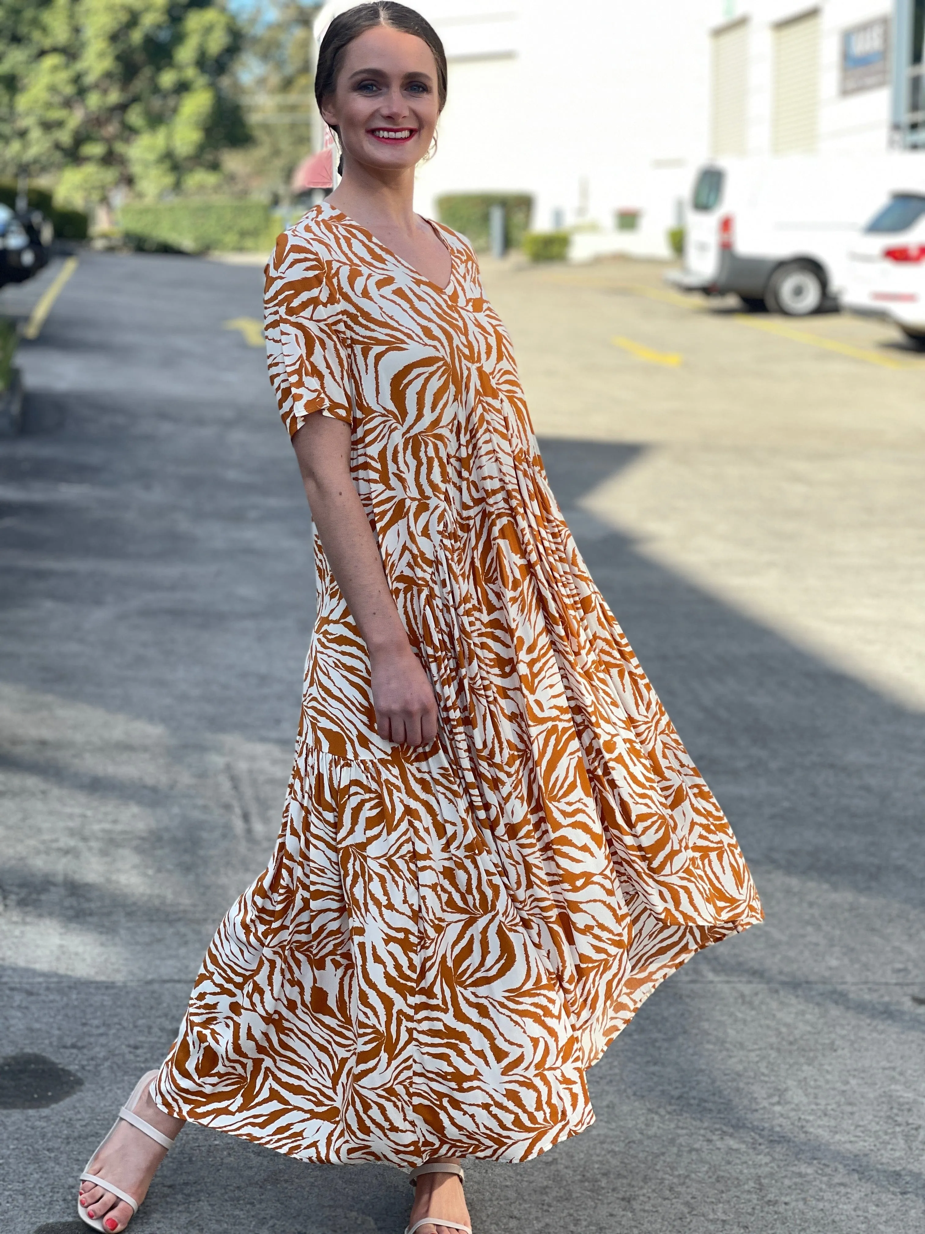 Petal Sandstone Zebra Midi Dress