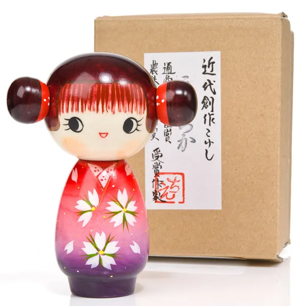 Pink Happy Girl Kawaii Kokeshi Doll