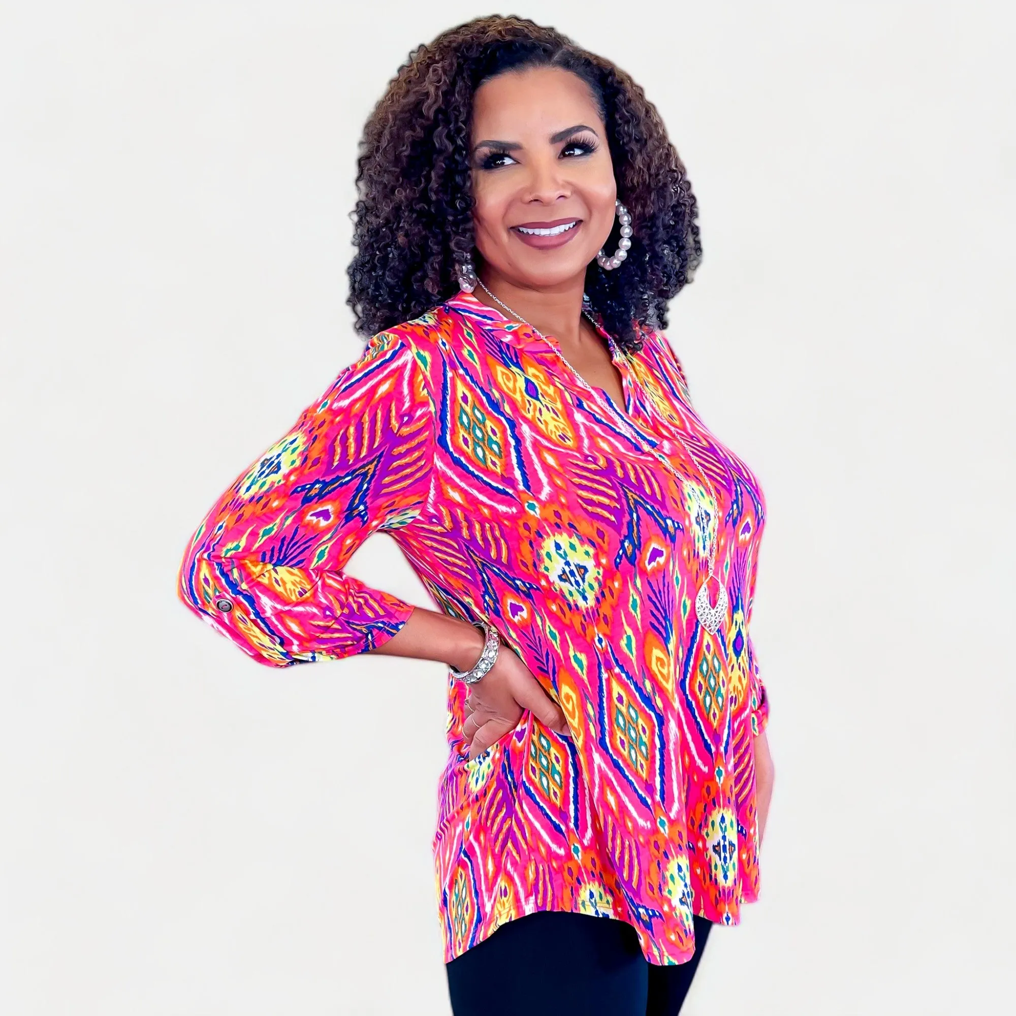 Pink Multi Tribal Lizzy Top [NO RETURNS]