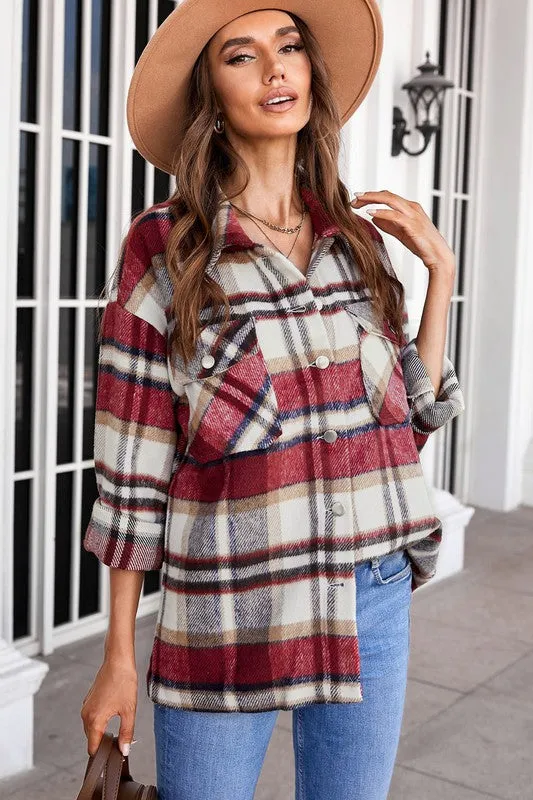 Plaid Print Pocketed Button Down