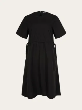 Poplin o-neck short sleevd dress - Black Jet