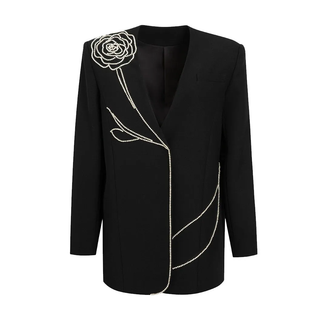 Pre Order:  Retro Diamond Rose Straight Tube Blazer