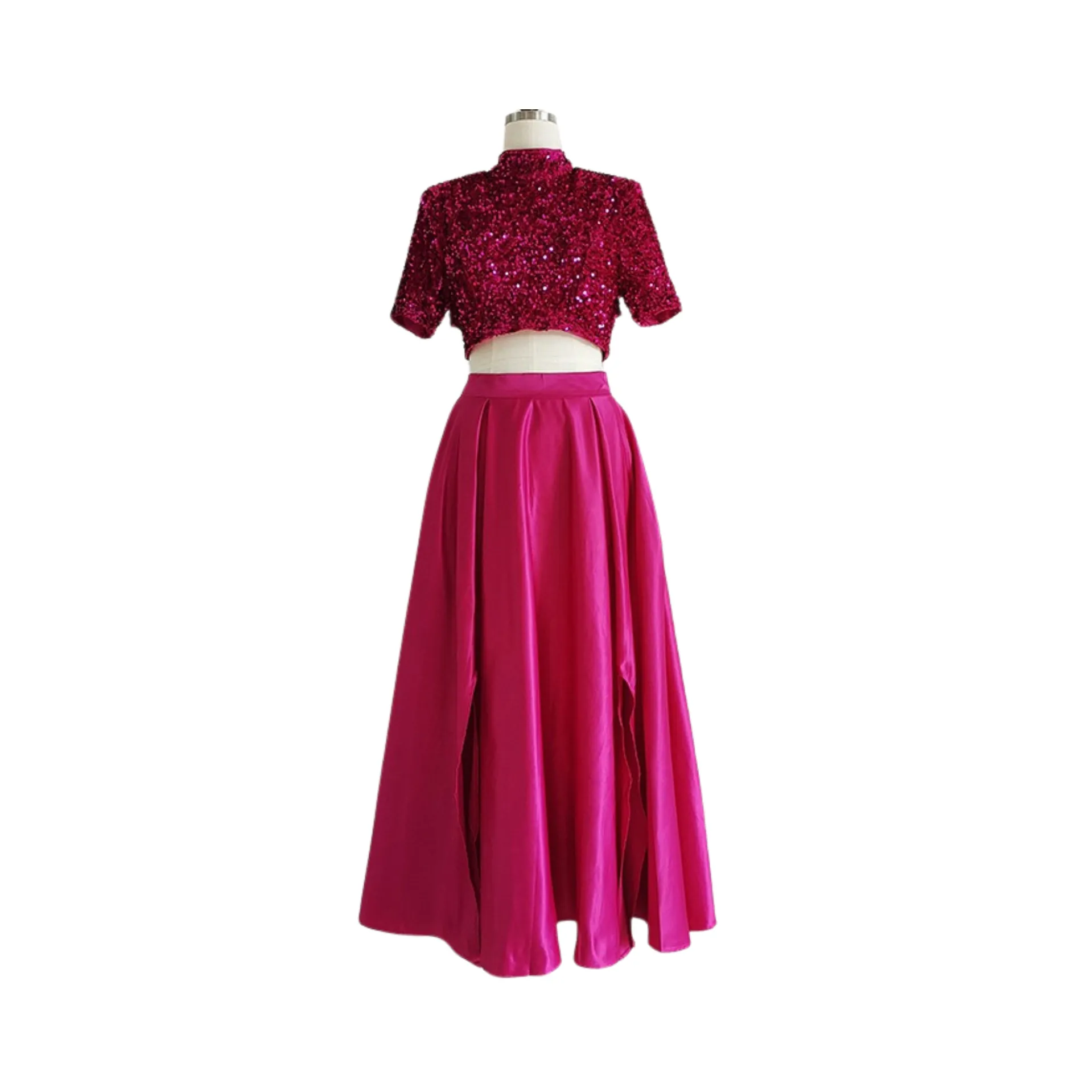 Pre Order:  Sequins Cropped Top   Wide Slit Long Skirt Set