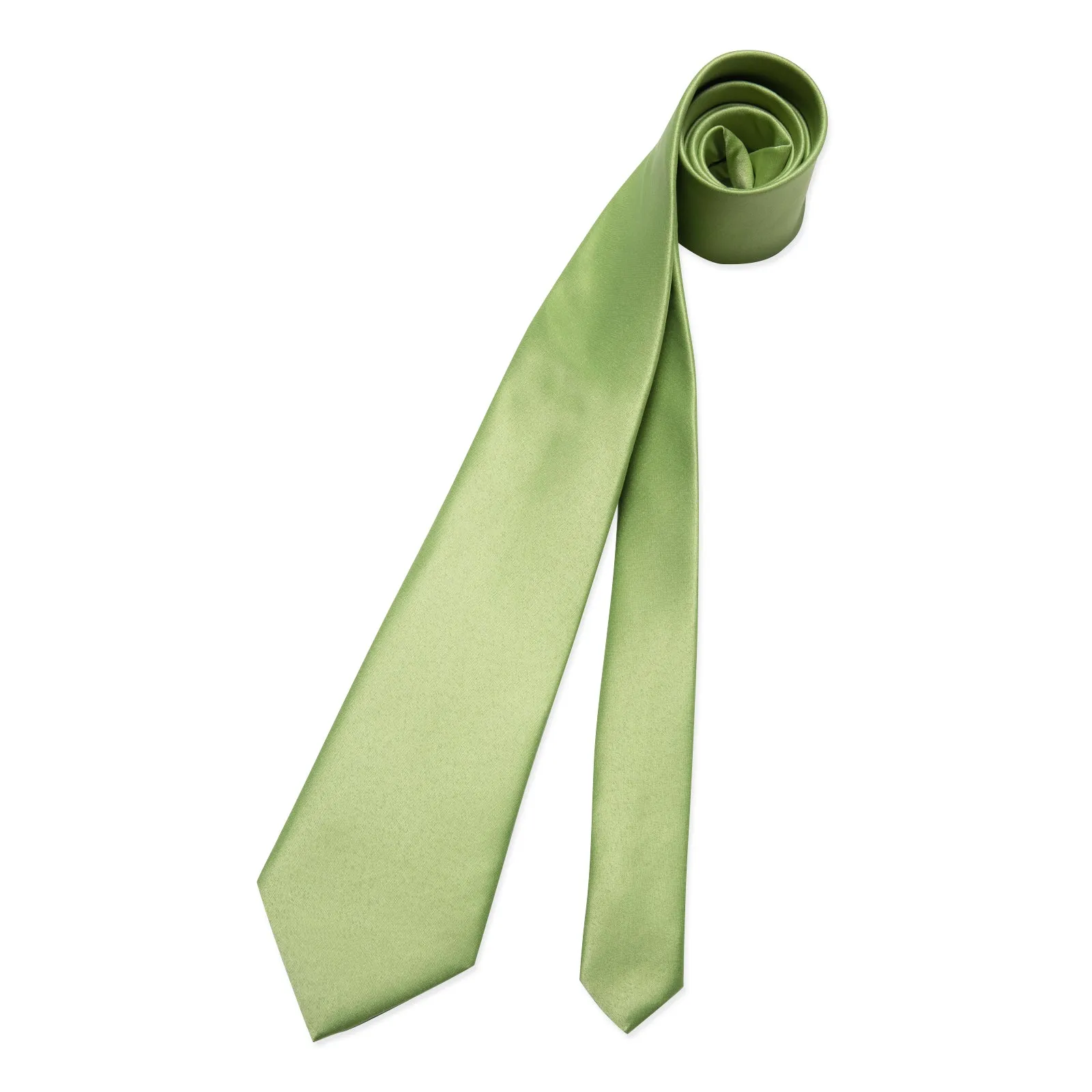 Pure Light Green Solid Silk Men's Necktie Pocket Square Cufflinks Set