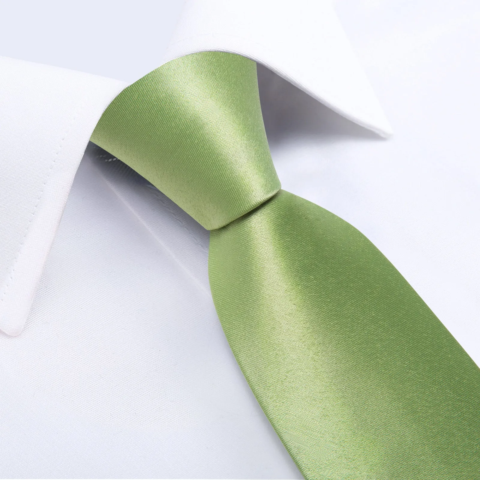 Pure Light Green Solid Silk Men's Necktie Pocket Square Cufflinks Set