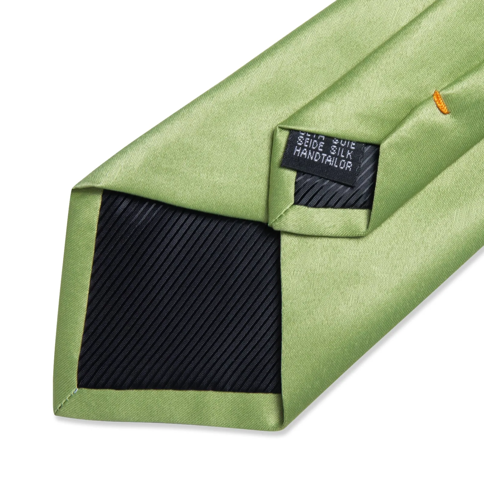 Pure Light Green Solid Silk Men's Necktie Pocket Square Cufflinks Set