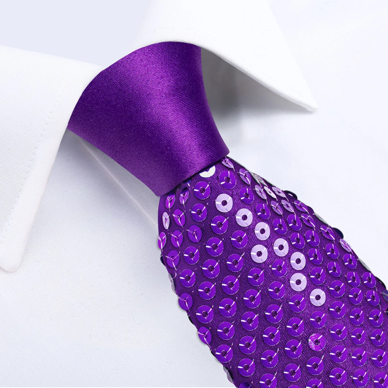 Purple Sequins Novelty Men's Necktie Hanky Cufflinks Set