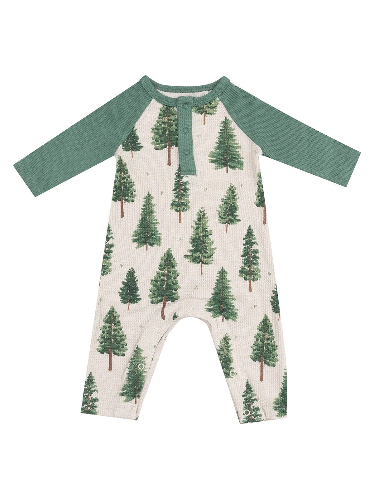 Raglan Henley Romper, Forest Trees