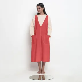 Red Vegetable Dyed Handspun Cotton Paneled Midi Shift Dress