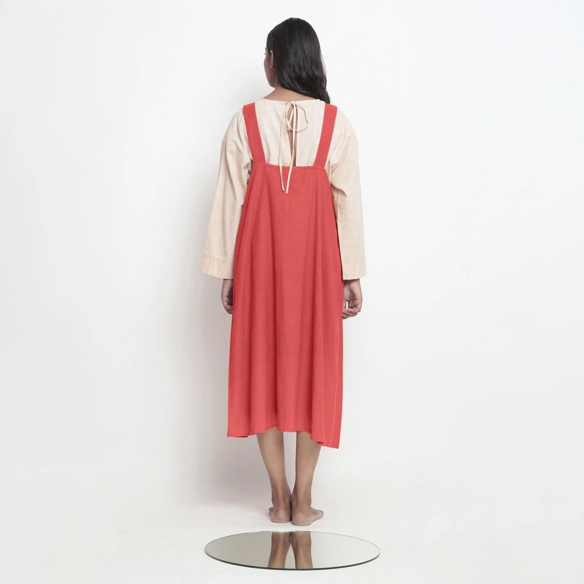 Red Vegetable Dyed Handspun Cotton Paneled Midi Shift Dress