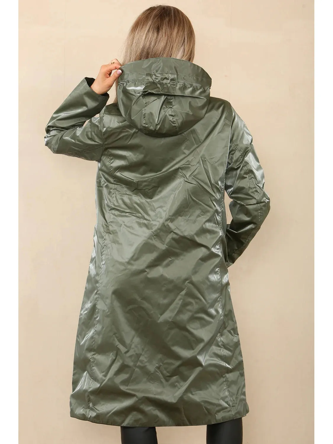 Reversable Long Length Lightweight Hooded Raincoat