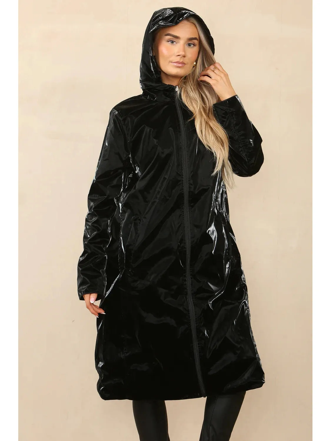 Reversable Long Length Lightweight Hooded Raincoat