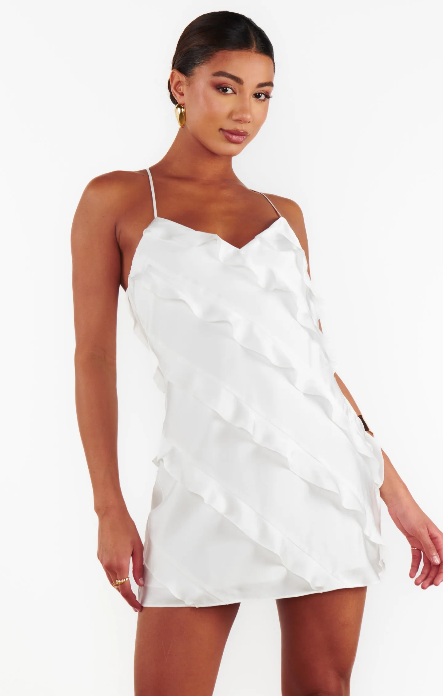 Romance Ruffle Mini Dress ~ Ivory Luxe Satin