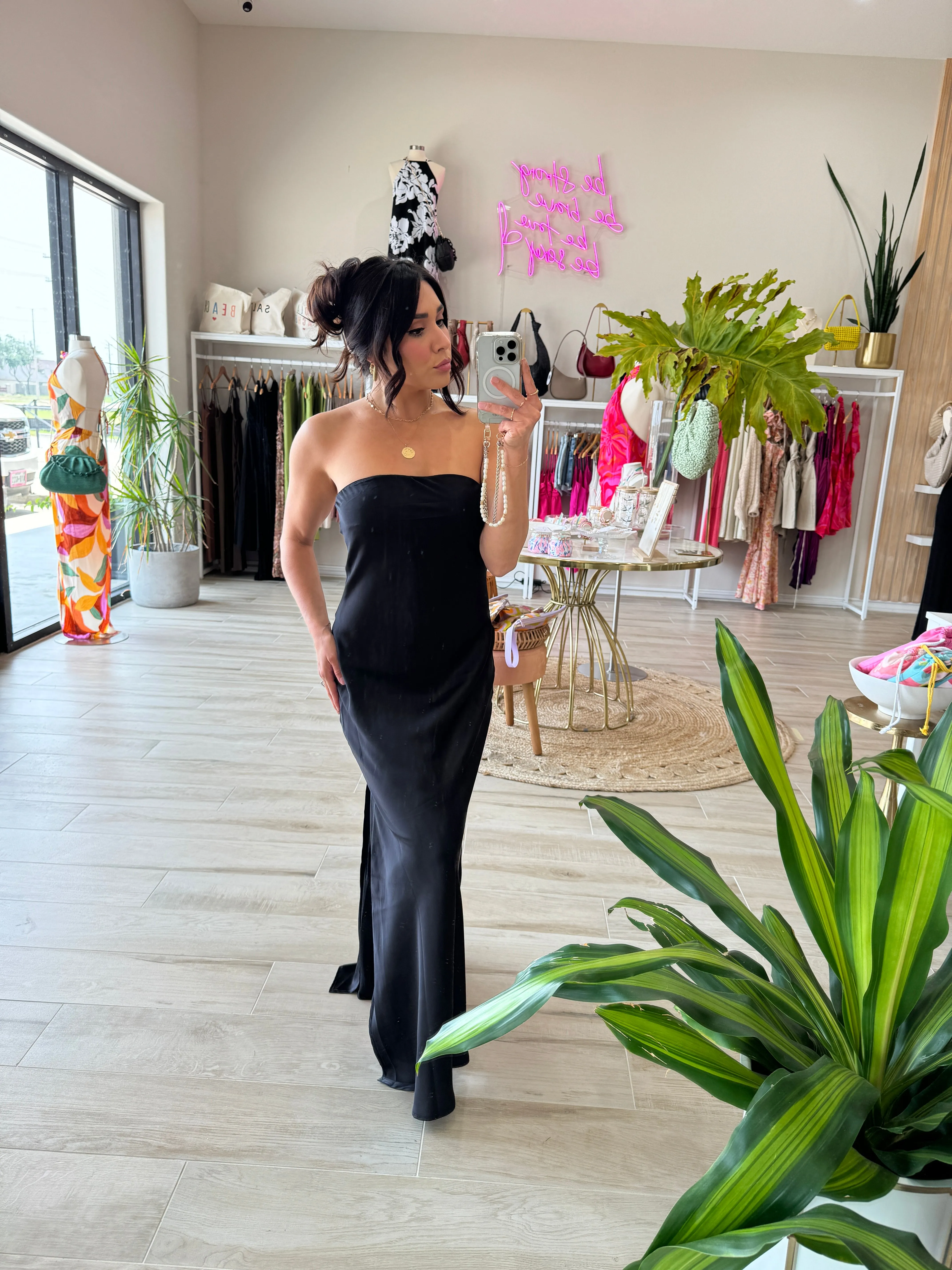 SABLE SATIN SLIP MIDI/MAXI DRESS | NOIR