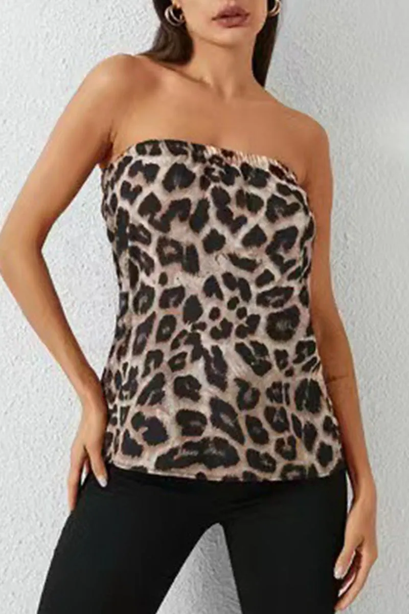 Sexy Leopard Strapless Tops(3 Colors)