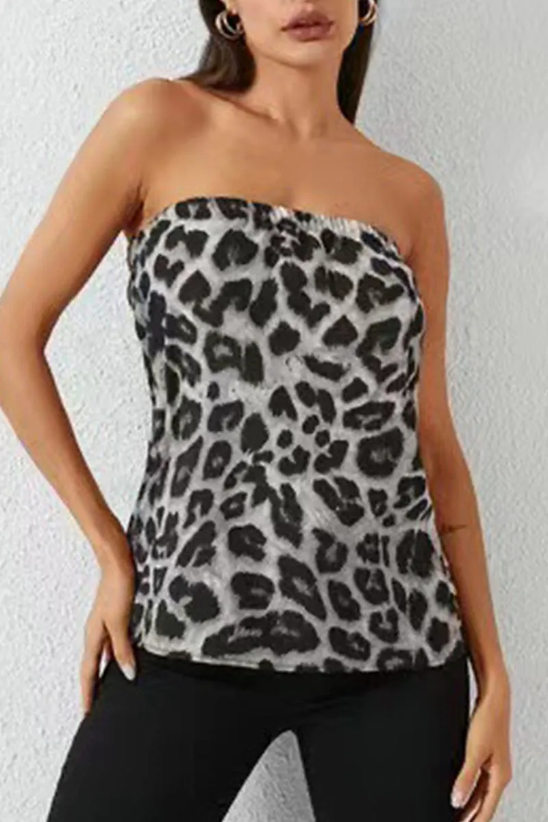 Sexy Leopard Strapless Tops(3 Colors)