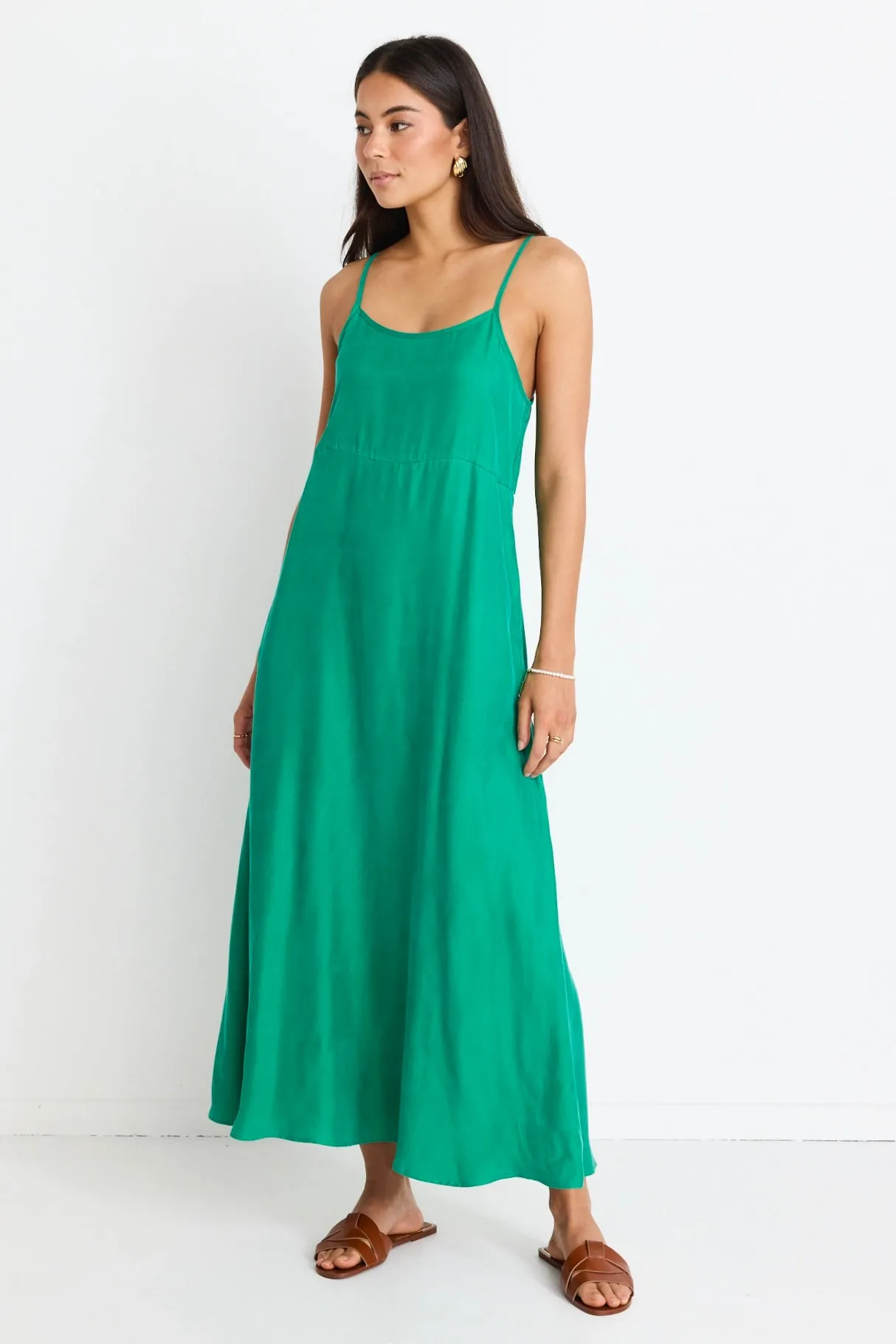 Single Green Cupro Strappy Dress