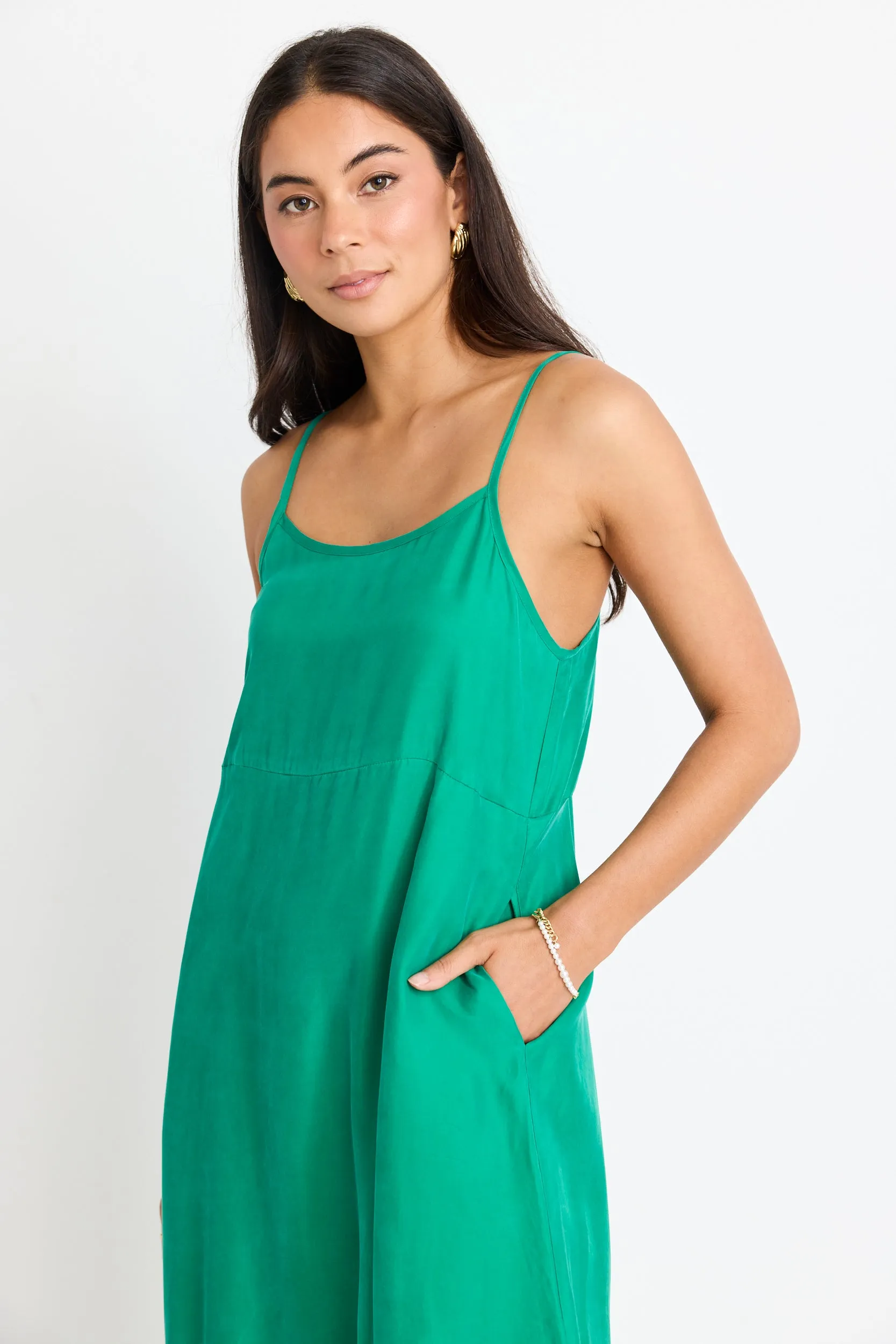 Single Green Cupro Strappy Dress