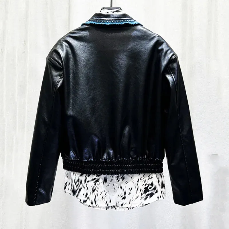 Solid Black Patchwork Splicing Jacket