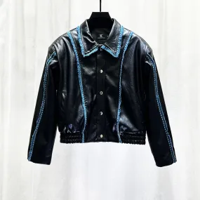 Solid Black Patchwork Splicing Jacket