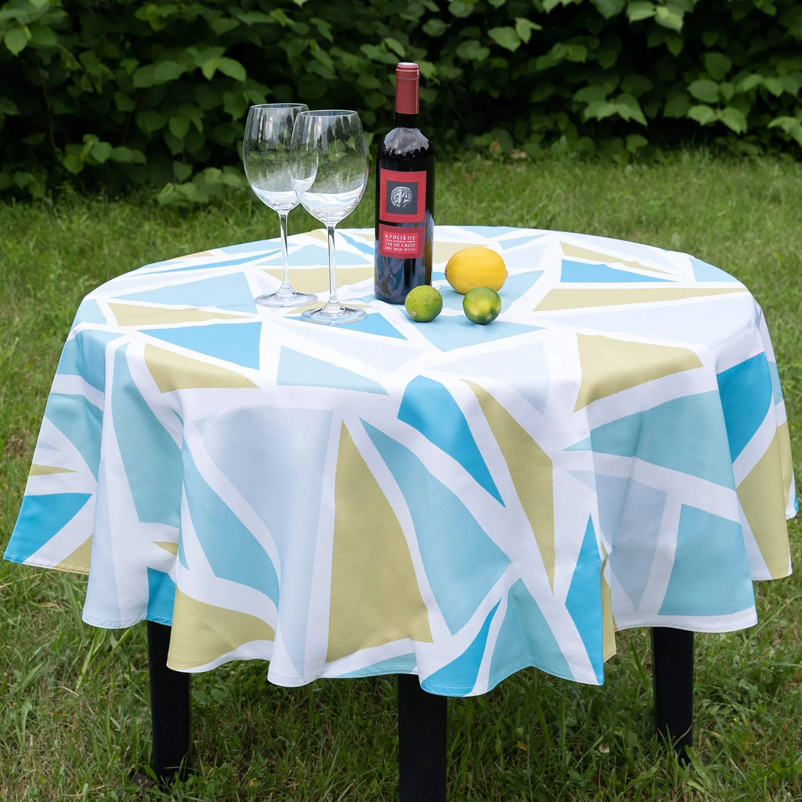 Spring Easter Outdoor Blue Tablecloth Spill Proof Wrinkle Free Round 60 inch