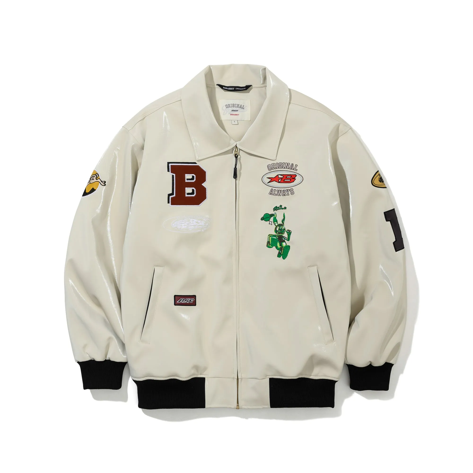 STAR B VARSITY JACKET VINTAGE LEATHER WHITE