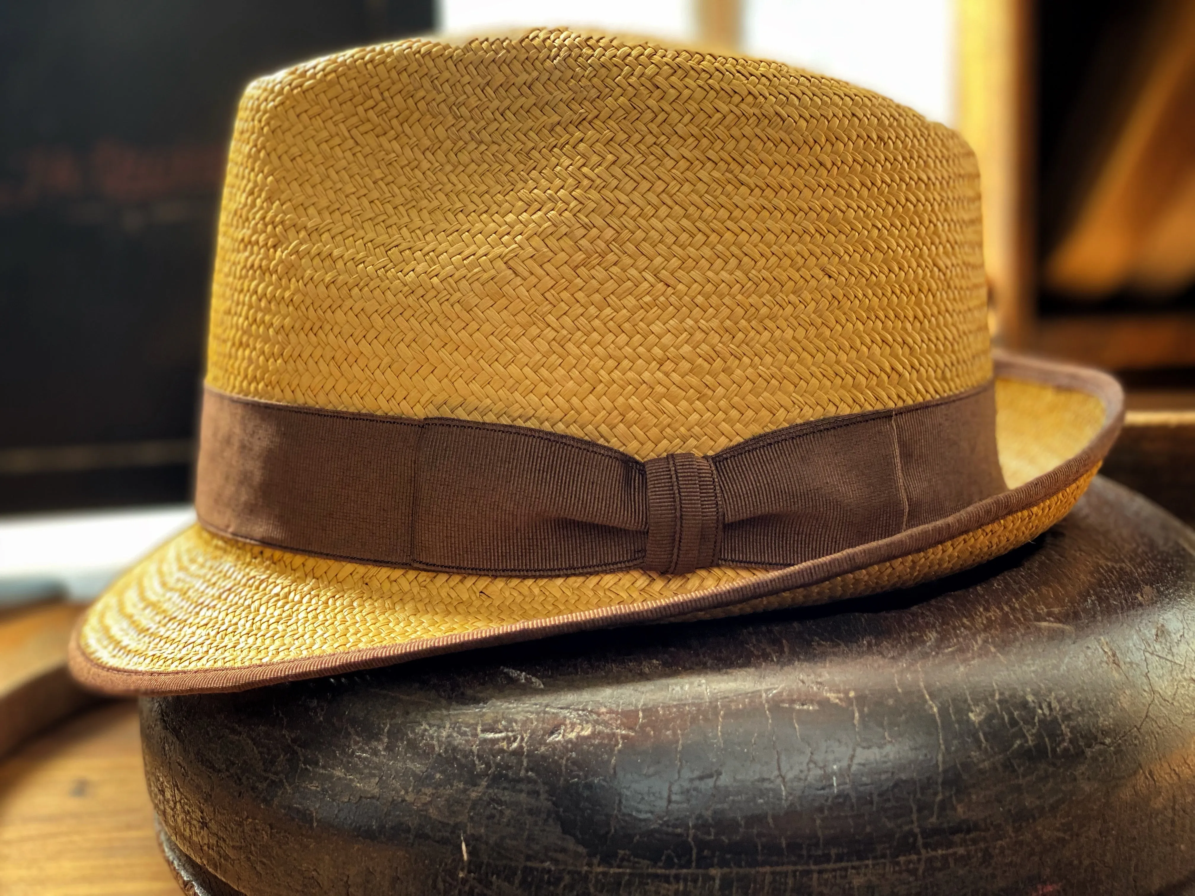 Straw Fedora Stingy Brim with Grossgrain Binding