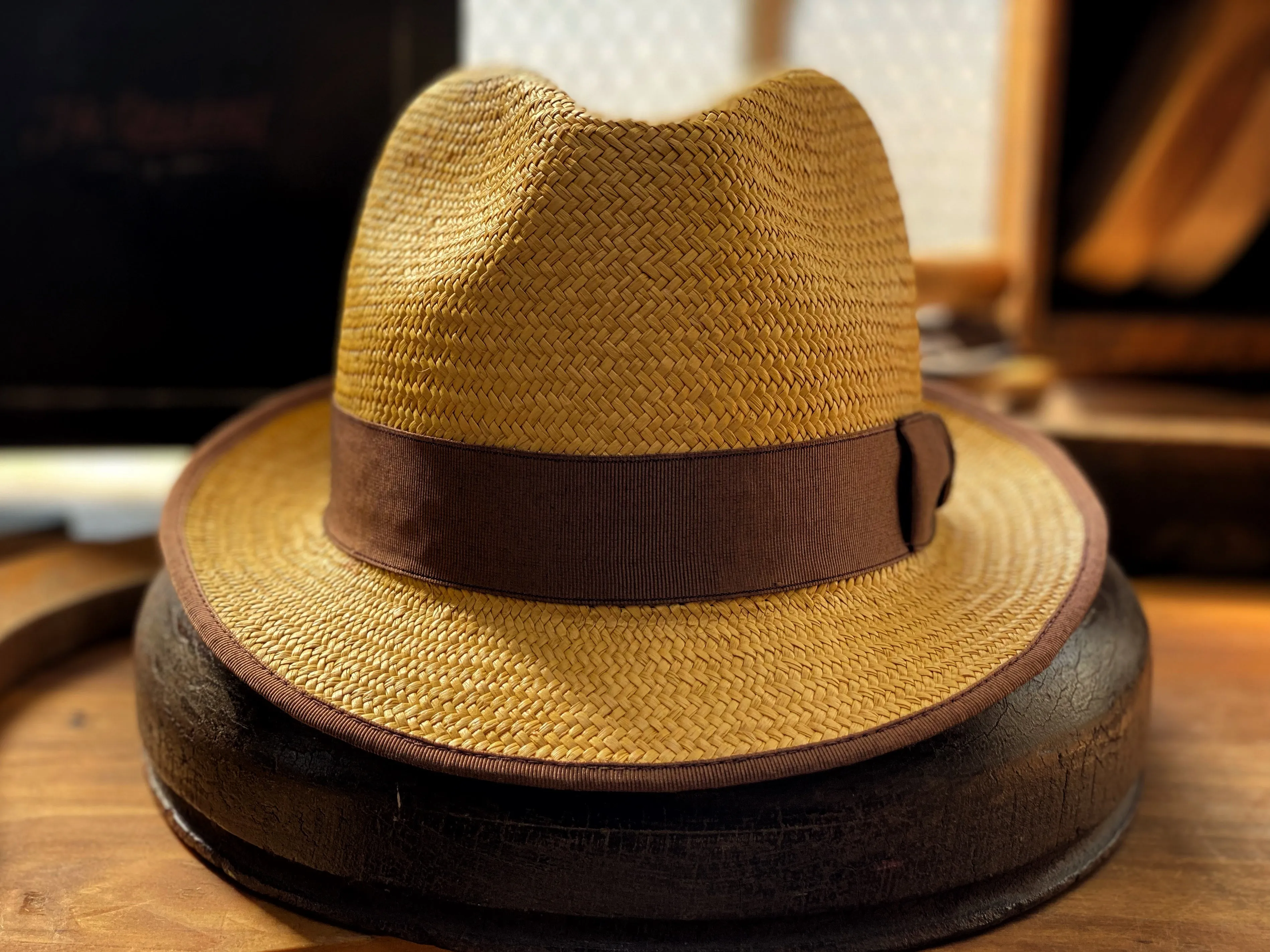 Straw Fedora Stingy Brim with Grossgrain Binding