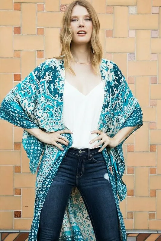 Teal Boho Mandala Kimono Wrap Womens One Size