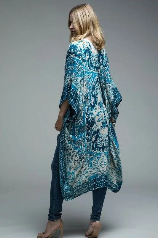 Teal Boho Mandala Kimono Wrap Womens One Size