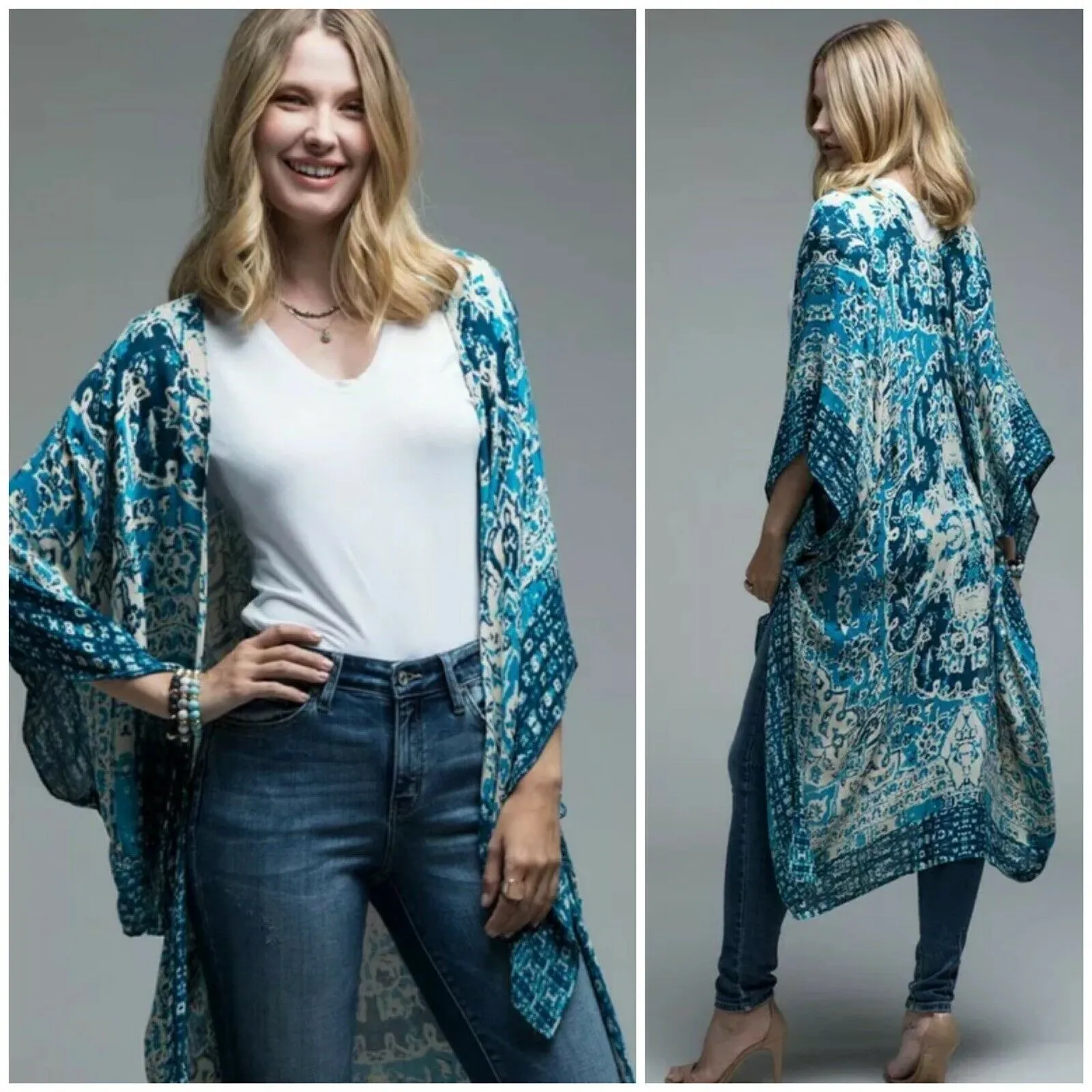 Teal Boho Mandala Kimono Wrap Womens One Size