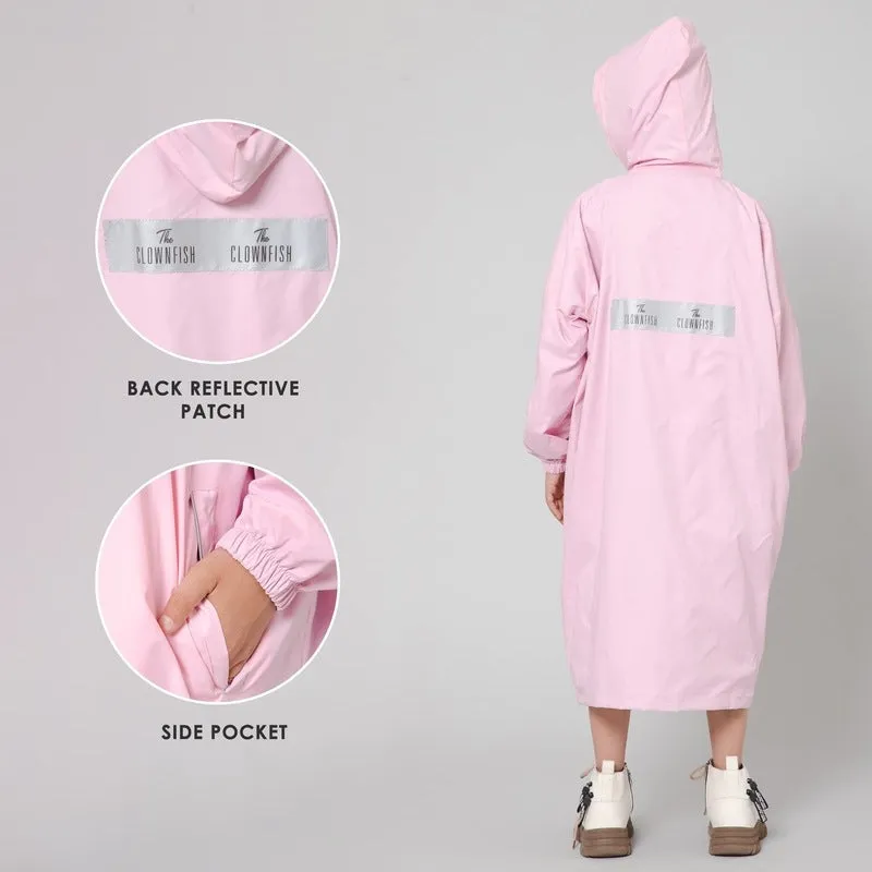 THE CLOWNFISH Cloud Chaser Series Kids Raincoat Waterproof Polyester Double Coating Reversible Longcoat with Hood and Reflector Logo at Back. Printed Plastic Pouch. Kid Age-5-6 years (Blush Pink)