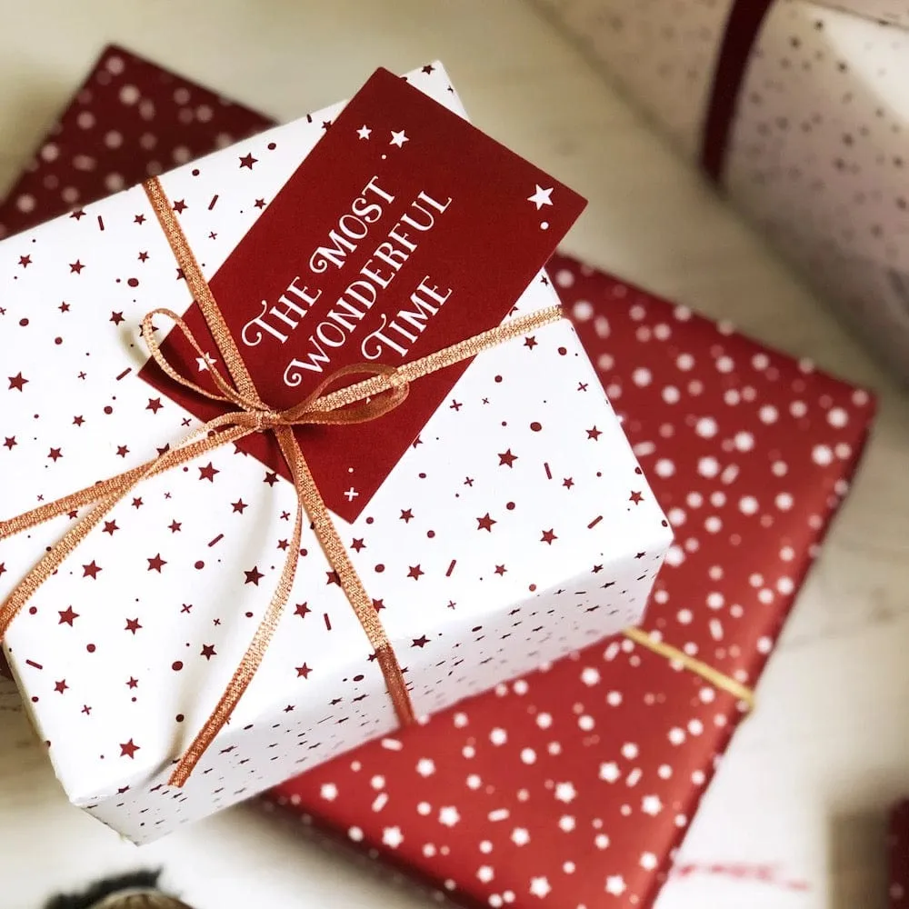 The Most Wonderful Time White Wrapping Paper & Tag