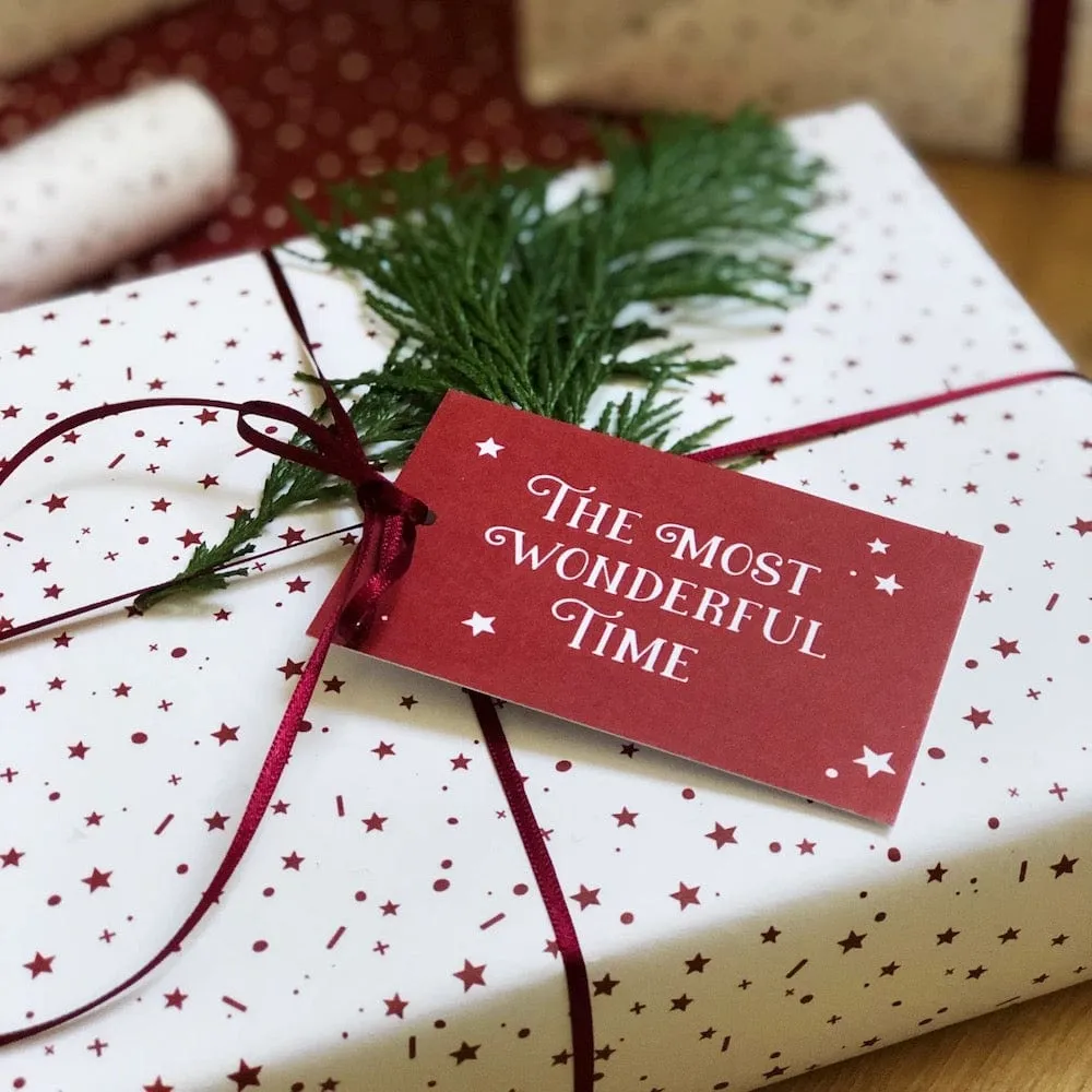 The Most Wonderful Time White Wrapping Paper & Tag