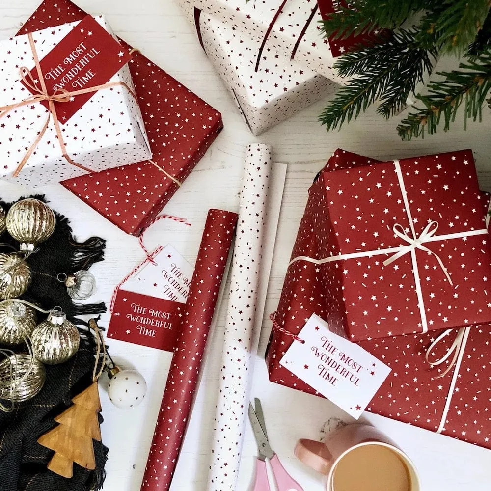 The Most Wonderful Time White Wrapping Paper & Tag