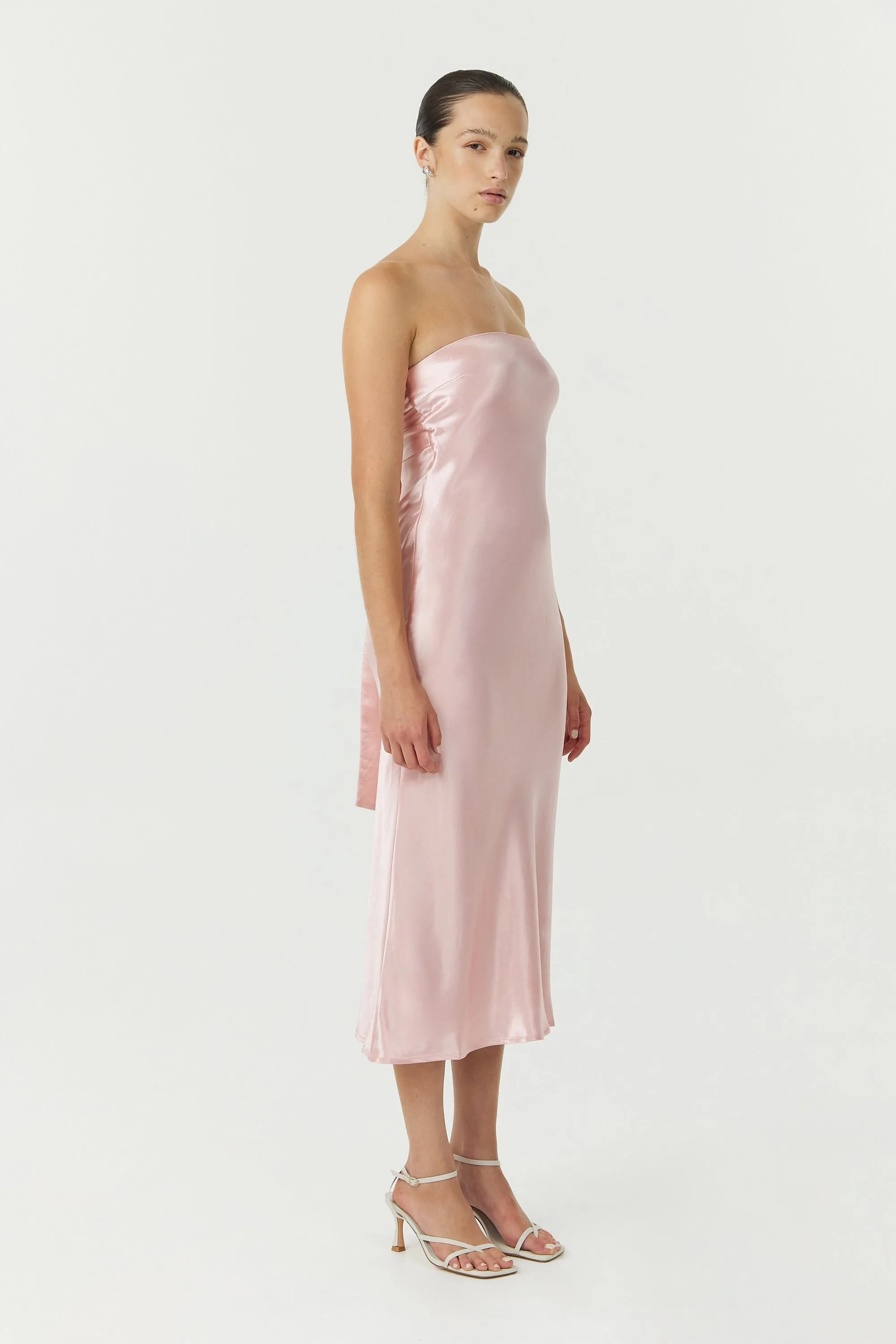 Third Form Satin Tie Back Strapless Midi Dress - Fairy Floss