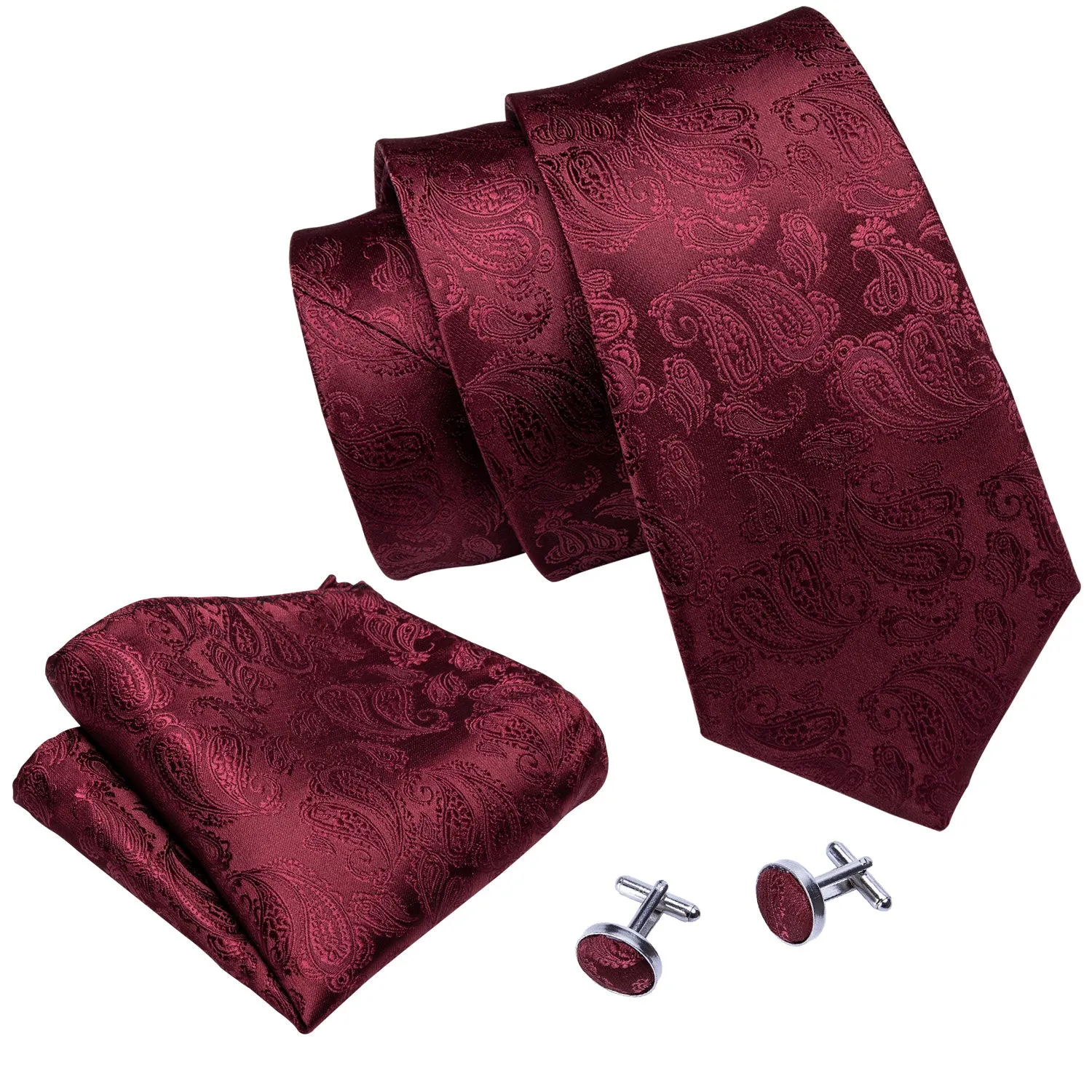 Ties2you Burgundy Tie for Men Paisley Silk Necktie Set for Suit Top