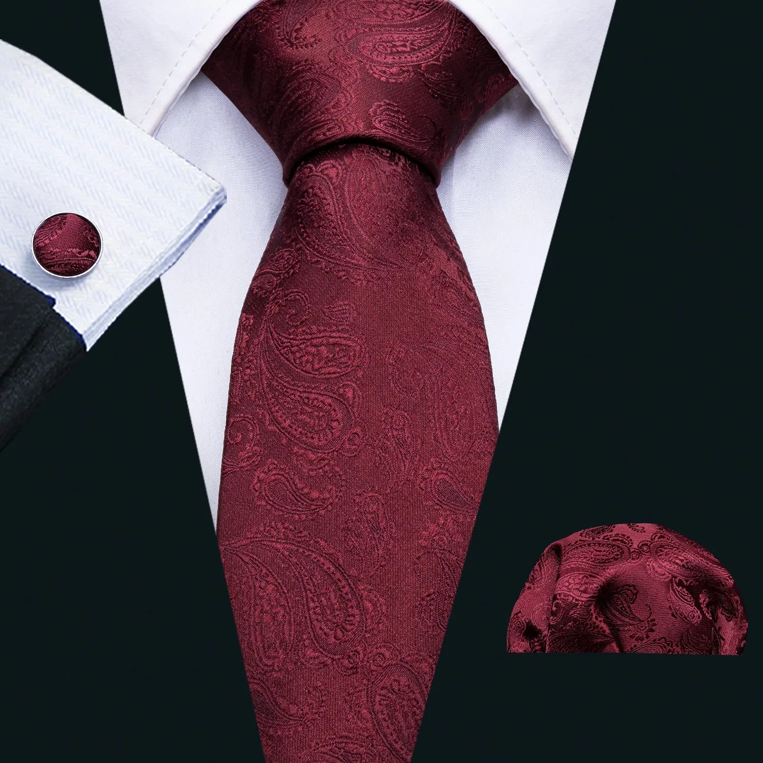 Ties2you Burgundy Tie for Men Paisley Silk Necktie Set for Suit Top