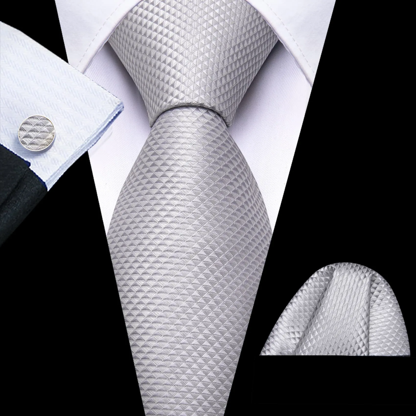 Ties2you Dress Tie Gainsboro Grey Novelty Silk Formal Men's Tie Pocket Square Cufflinks Set